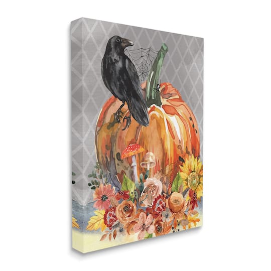 Stupell Industries Autumn Crow Pumpkin Botanicals Canvas Wall Art